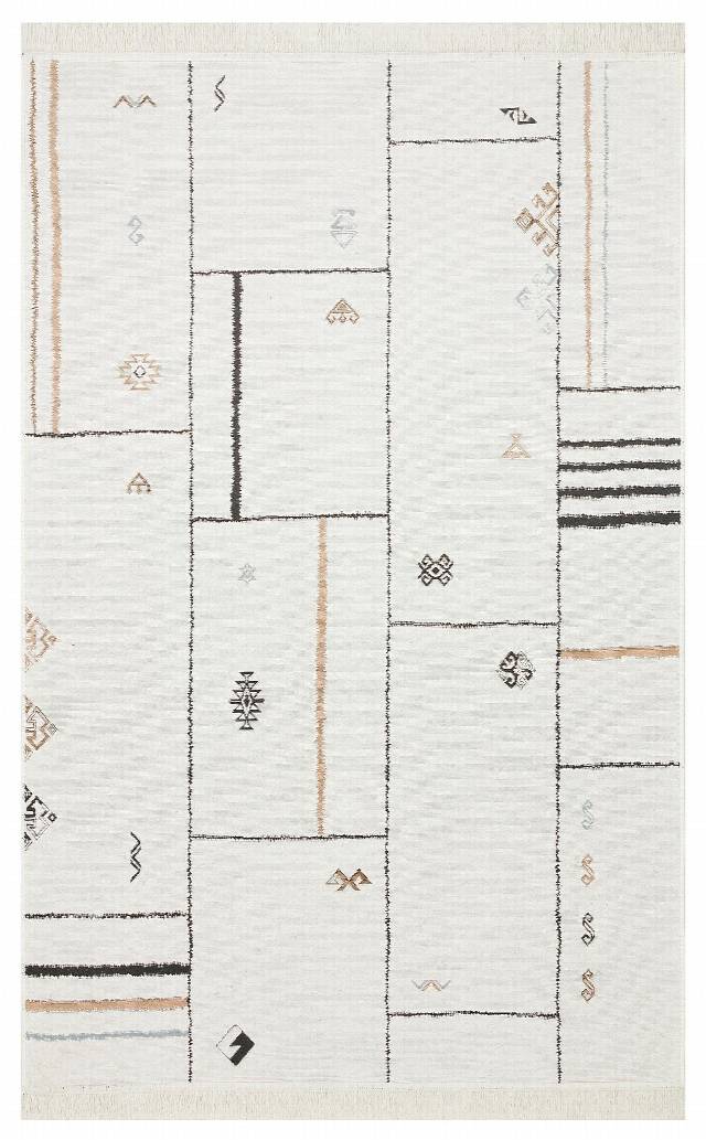 ARYA AR 41 CREAM BLACK  Yıkanabilir Çift Taraflı Modern Desenli Dokuma Kilim