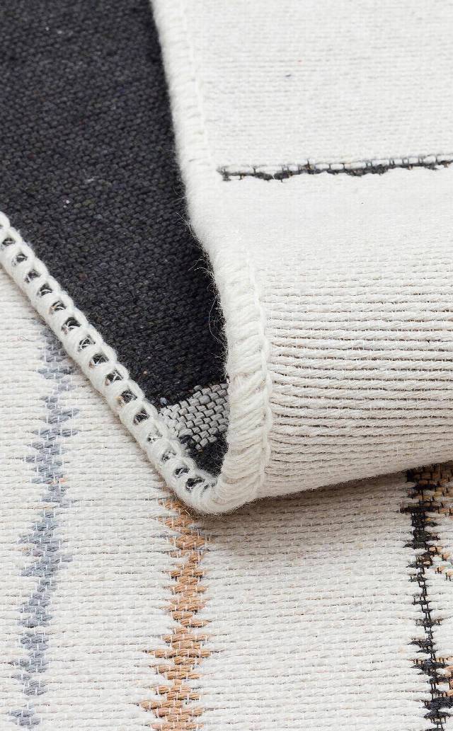 ARYA AR 41 CREAM BLACK  Yıkanabilir Çift Taraflı Modern Desenli Dokuma Kilim