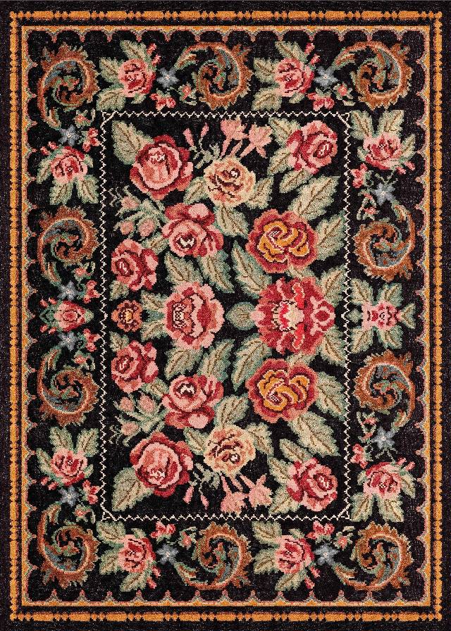 ELISTA VINTAGE ELS 207 BLACK MULTY  Vintage Tasarımlı Yumuşak Bukle Dokuma Kaymaz Tabanlı Yıkanabilir Modern Halı