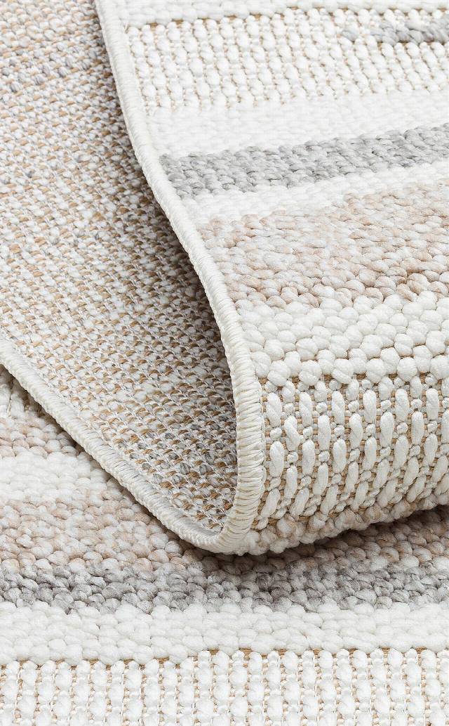 MOTTO MOT 02 WHITE BEIGE  Yumuşak Tuşeli Örgü Dokuma Modern Makine Halısı