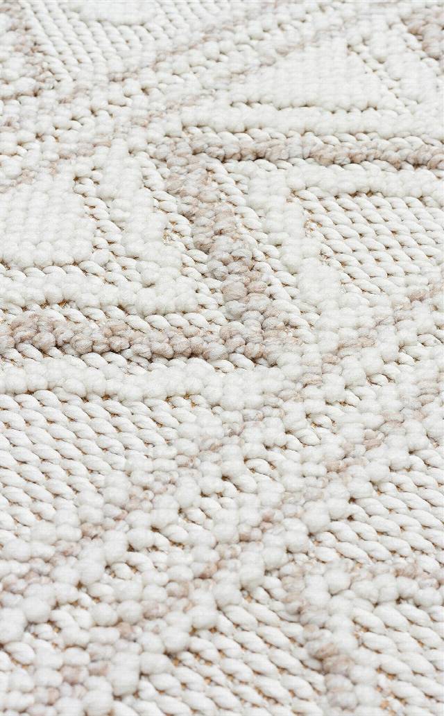 MOTTO MOT 03 WHITE BEIGE  Yumuşak Tuşeli Örgü Dokuma Modern Makine Halısı