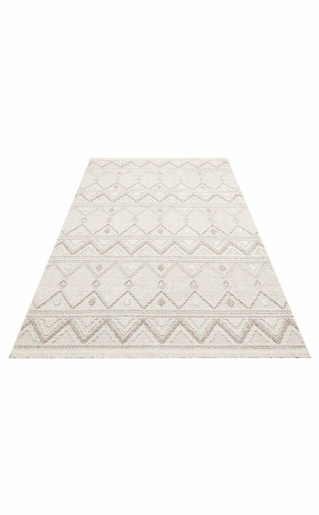 MOTTO MOT 03 WHITE BEIGE  Yumuşak Tuşeli Örgü Dokuma Modern Makine Halısı