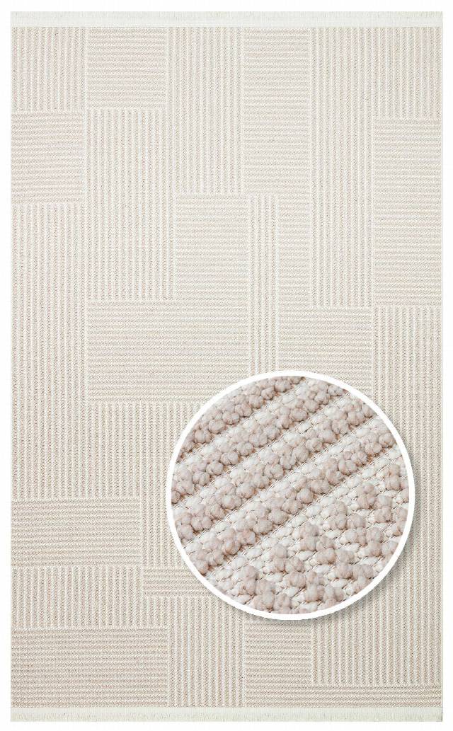 MOTTO MOT 12 BEIGE WHITE  Yumuşak Tuşeli Örgü Dokuma Modern Makine Halısı
