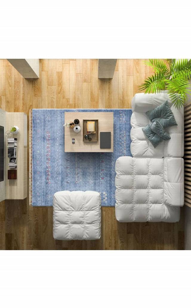 ZARA ZR 06 BLUE  Otantik Desenli Özel Hav Vermeyen ve Kolay Temizlenebilir Tensel Kullanılarak El Emeği ile Özel Tezgahlarda Üretilen Modern Uşak Halısı