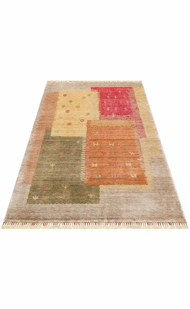 ZARA ZR 07 BEIGE AUTUMN  Otantik Desenli Özel Hav Vermeyen ve Kolay Temizlenebilir Tensel Kullanılarak El Emeği ile Özel Tezgahlarda Üretilen Modern Uşak Halısı