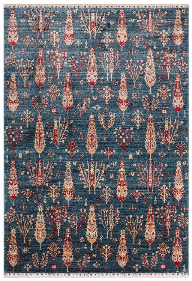 ZARA ZR 08 NAVY TURQUOISE Otantik Desenli Özel Hav Vermeyen ve Kolay Temizlenebilir Tensel Kullanılarak El Emeği ile Özel Tezgahlarda Üretilen Modern Uşak Halısı