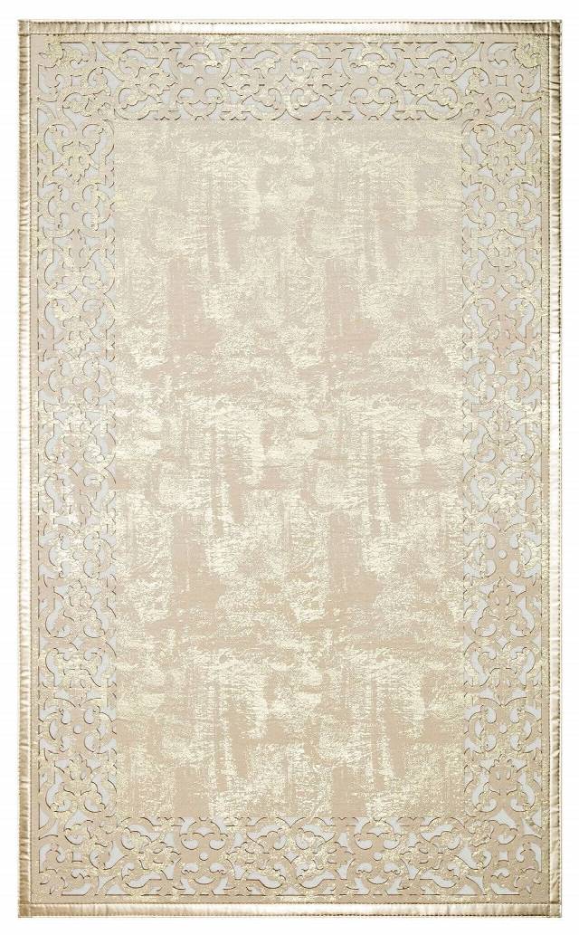 BIANCA BNC 01 CREAM GOLD  Klasik Ve Modern İşleme ve Oymaya Sahip Parlak Bordürlü Suni Deri Halı