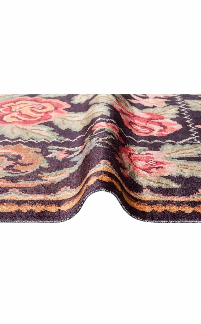 ANTIQUE ATK 02 BLACK  Kolay kullanımlı Kaymaz Karabağ ve Antik Desenlere Sahip Yıkanabilir Makine Halısı