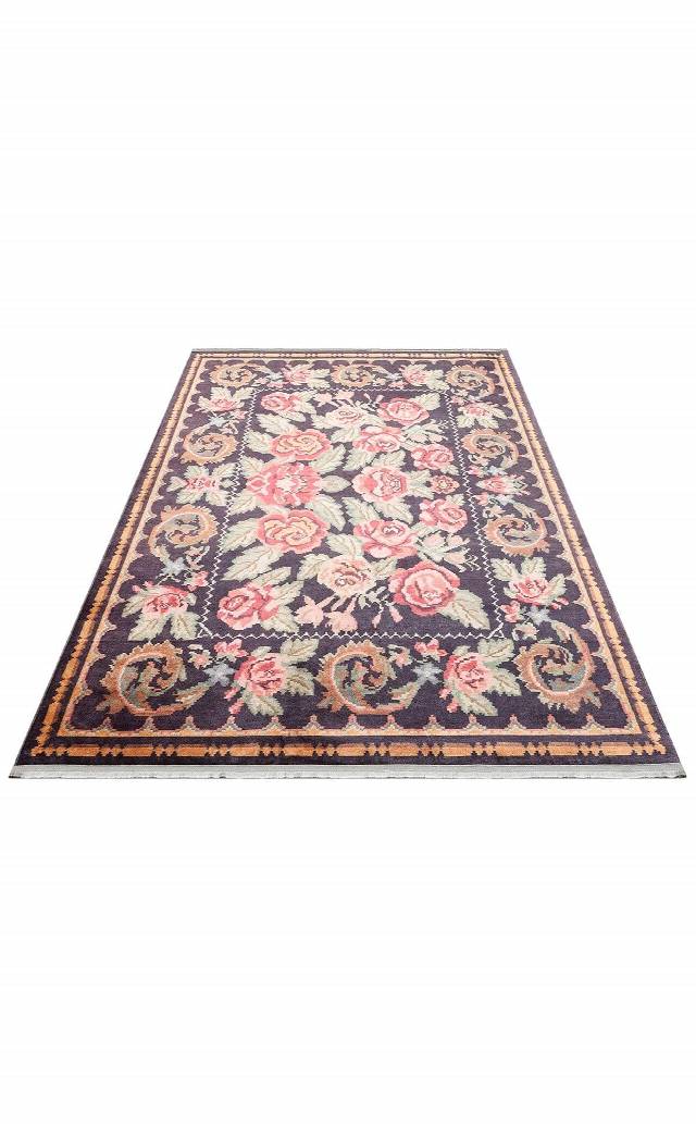 ANTIQUE ATK 02 BLACK  Kolay kullanımlı Kaymaz Karabağ ve Antik Desenlere Sahip Yıkanabilir Makine Halısı