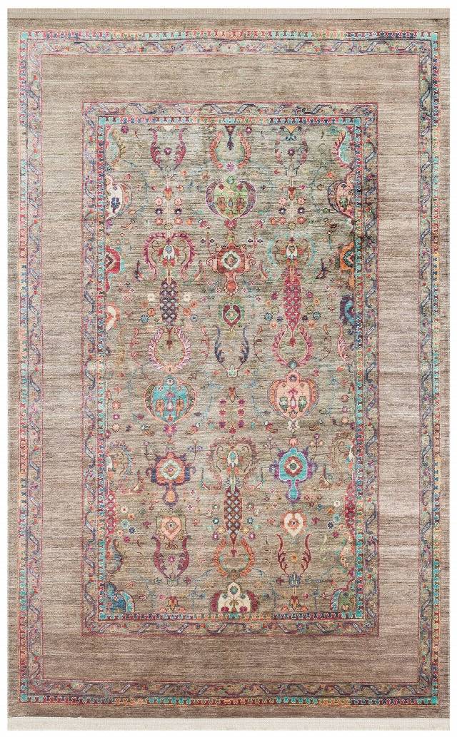 ANTIQUE ATK 07 OLIVE  Kolay kullanımlı Kaymaz Karabağ ve Antik Desenlere Sahip Yıkanabilir Makine Halısı
