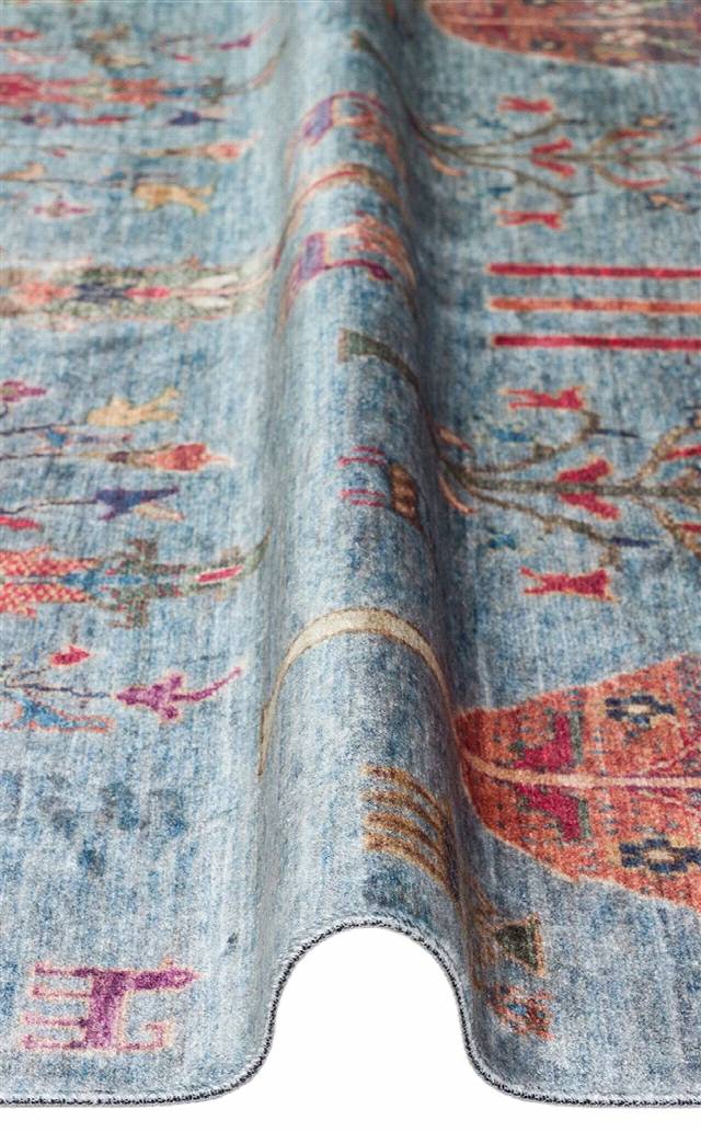 ANTIQUE ATK 09 AQUA  Kolay kullanımlı Kaymaz Karabağ ve Antik Desenlere Sahip Yıkanabilir Makine Halısı