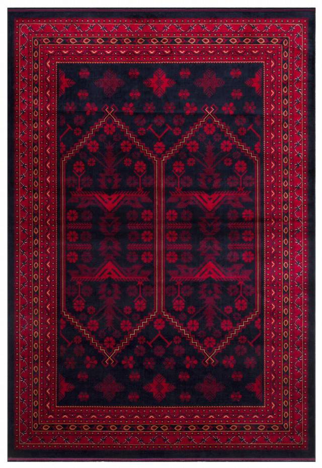 HERAT HER 01 NAVY  Afgan Desenli Viskon Sıkı Dokuma Kaymaz Tabanlı İnce Makine Halısı