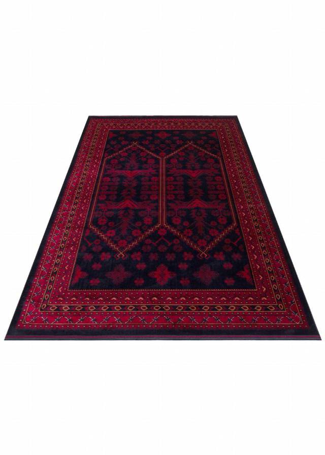HERAT HER 01 NAVY  Afgan Desenli Viskon Sıkı Dokuma Kaymaz Tabanlı İnce Makine Halısı