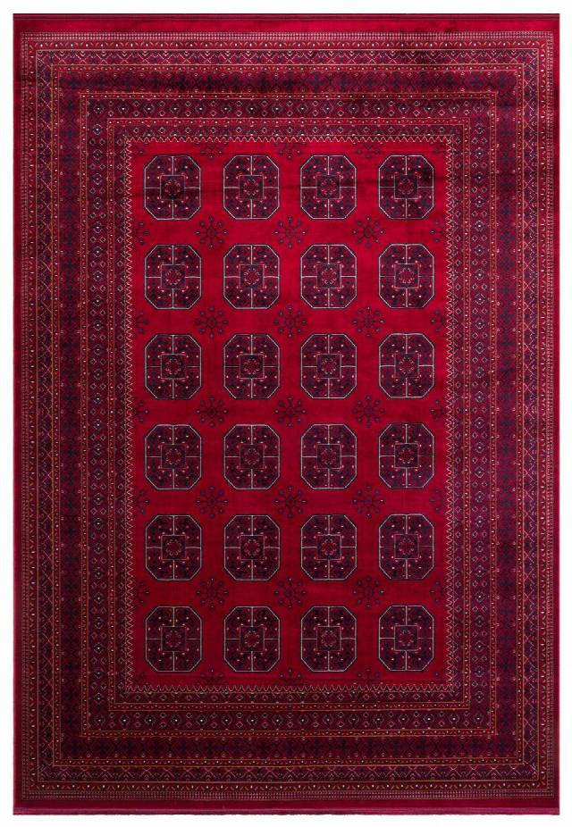 HERAT HER 02 RED  Afgan Desenli Viskon Sıkı Dokuma Kaymaz Tabanlı İnce Makine Halısı