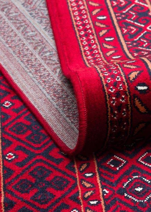 HERAT HER 02 RED  Afgan Desenli Viskon Sıkı Dokuma Kaymaz Tabanlı İnce Makine Halısı