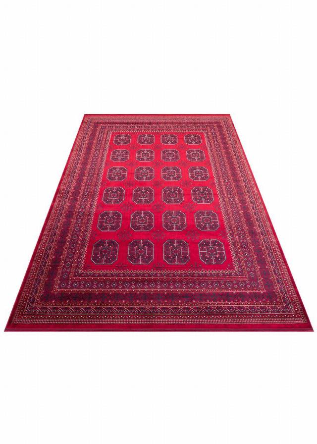 HERAT HER 02 RED  Afgan Desenli Viskon Sıkı Dokuma Kaymaz Tabanlı İnce Makine Halısı