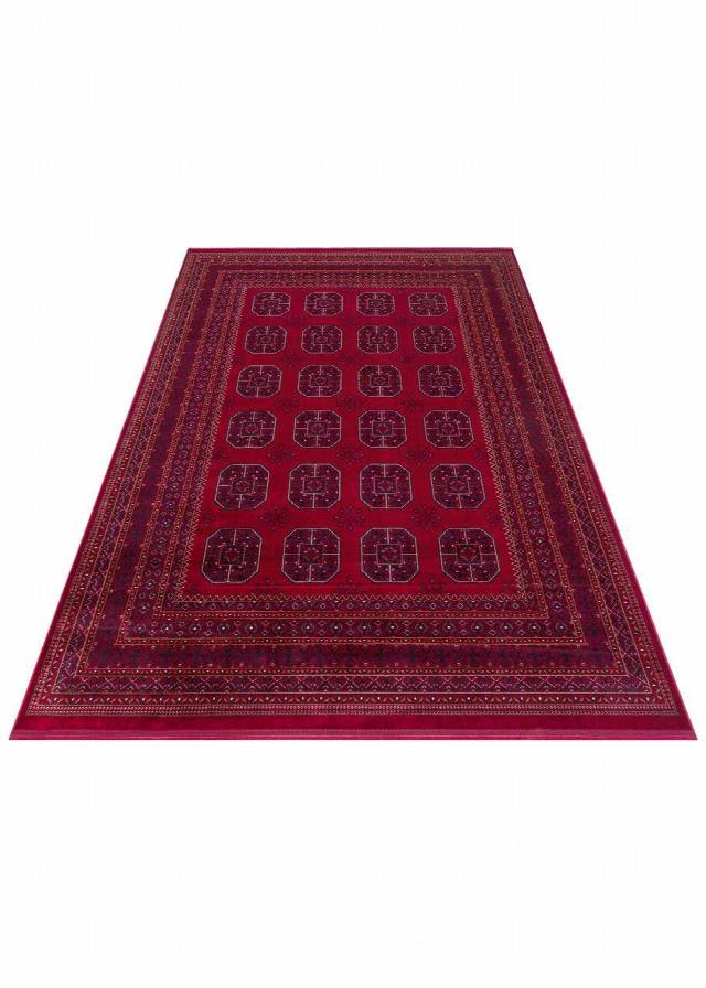 HERAT HER 02 RED  Afgan Desenli Viskon Sıkı Dokuma Kaymaz Tabanlı İnce Makine Halısı