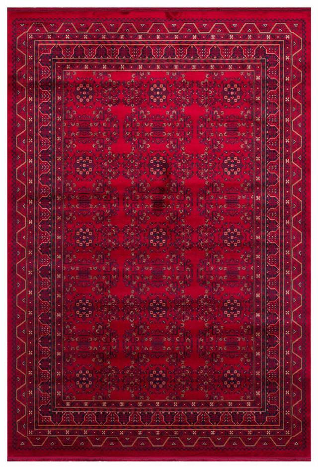 HERAT HER 04 RED  Afgan Desenli Viskon Sıkı Dokuma Kaymaz Tabanlı İnce Makine Halısı