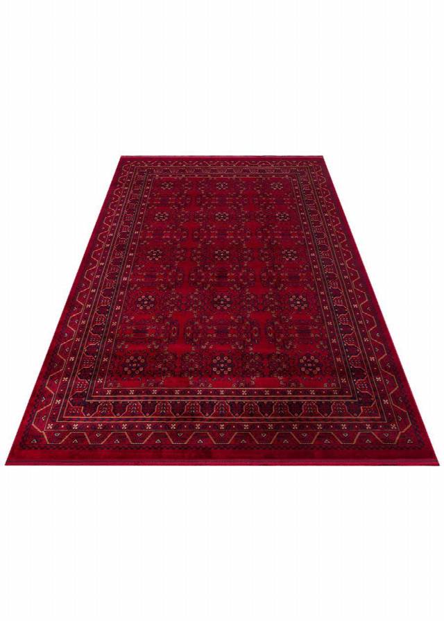 HERAT HER 04 RED  Afgan Desenli Viskon Sıkı Dokuma Kaymaz Tabanlı İnce Makine Halısı
