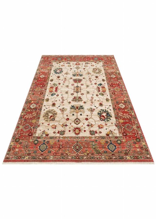 KYBELE KYB 04 CREAM RED XW Sıcak Renk Tonlu Otantik Makine Halısı
