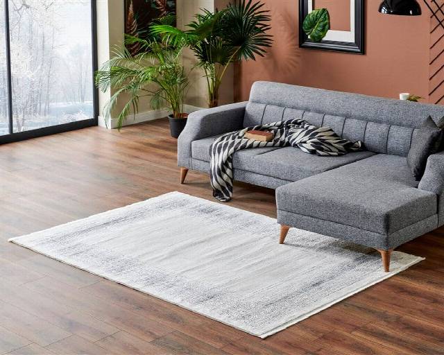 LAGOS XW LGS 08 CREAM SILVER XW  Hav Toz Vermez Eskitme Desenli Modern Makine Halısı