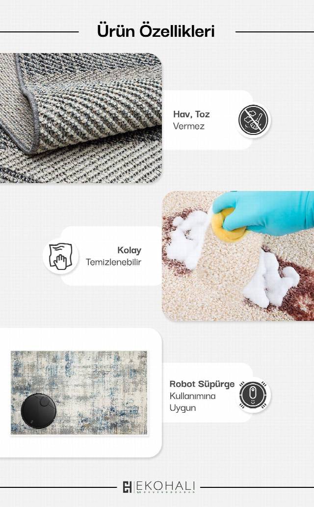 LAGOS XW LGS 16 CREAM GREY XW  Hav Toz Vermez Eskitme Desenli Modern Makine Halısı