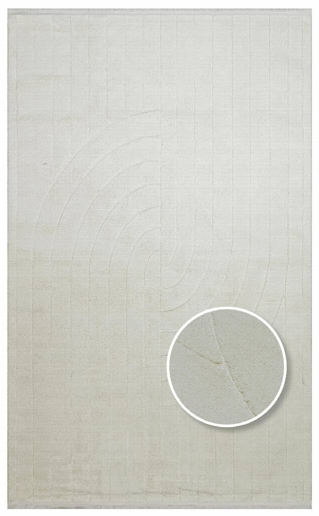 MISSORI MSR 01 WHITE  Hav Toz Vermez Sade Desenli Yumuşak Dokulu Modern Makine Halısı
