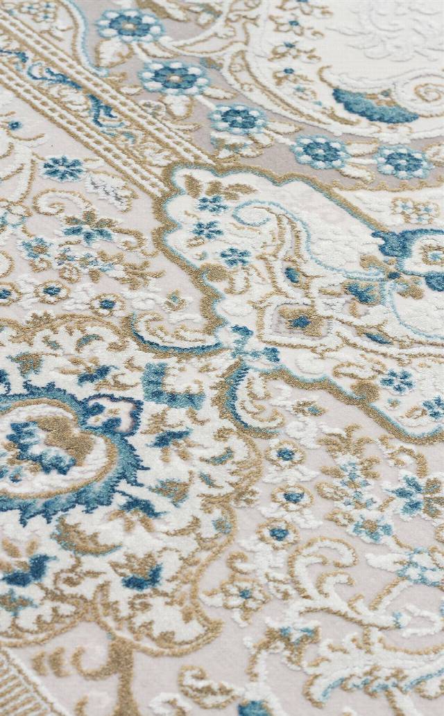 PALMIRA PLM 01 CREAM BLUE  Yüksek Kaliteli Sık Dokuma Modern Salon Halısı