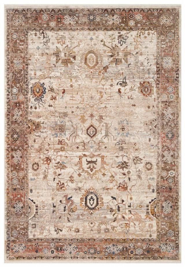PIETRA PTA 22 CREAM BROWN Sıcak Renk Tonlu Etnik Desenli Yumuşak Dokulu Makine Halısı
