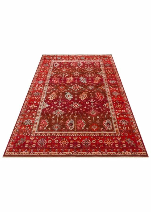 PIETRA PTA 24 RED  Sıcak Renk Tonlu Etnik Desenli Yumuşak Dokulu Makine Halısı