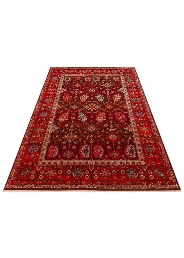 PIETRA PTA 24 RED  Sıcak Renk Tonlu Etnik Desenli Yumuşak Dokulu Makine Halısı