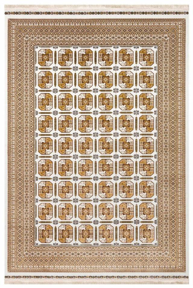 SATEEN AFGHAN SFG 02 BEIGE  Yıkanabilir Afgan Desenli Hav Toz Vermeyen Kaymaz Tabanlı Sık Dokuma Halı