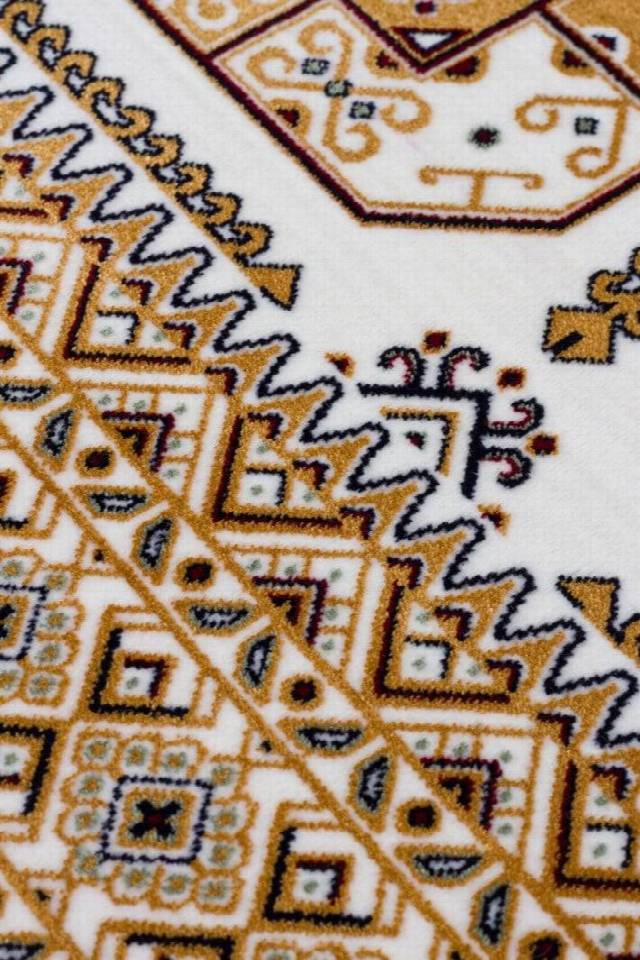 SATEEN AFGHAN SFG 02 BEIGE  Yıkanabilir Afgan Desenli Hav Toz Vermeyen Kaymaz Tabanlı Sık Dokuma Halı