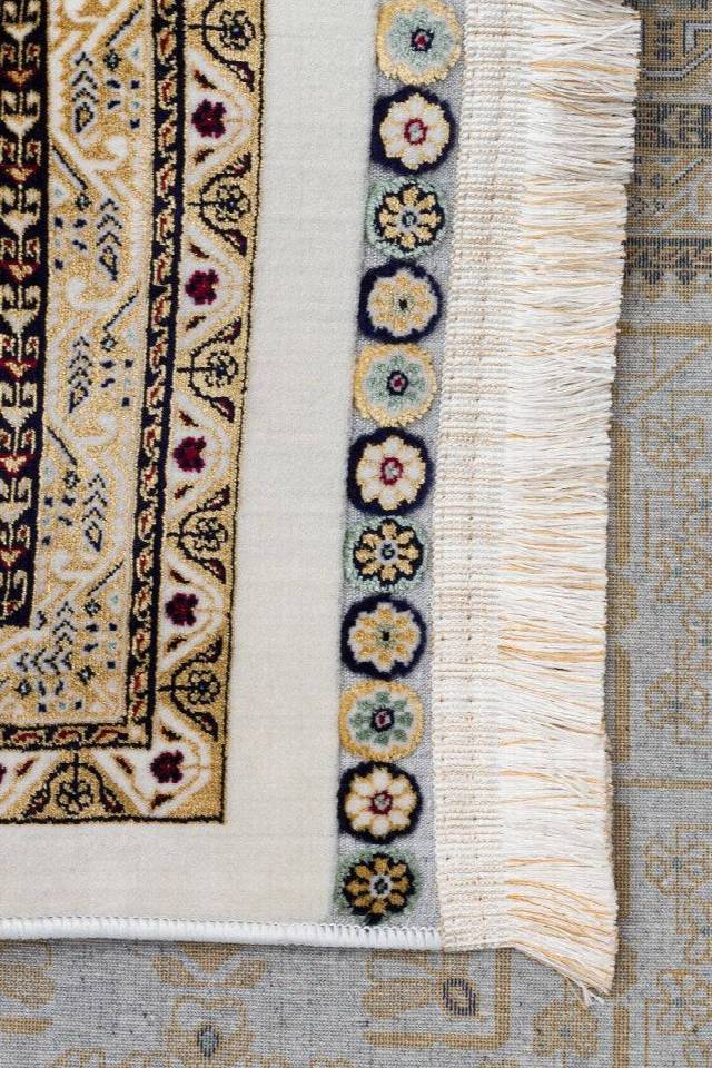 SATEEN AFGHAN SFG 03 BEIGE  Yıkanabilir Afgan Desenli Hav Toz Vermeyen Kaymaz Tabanlı Sık Dokuma Halı