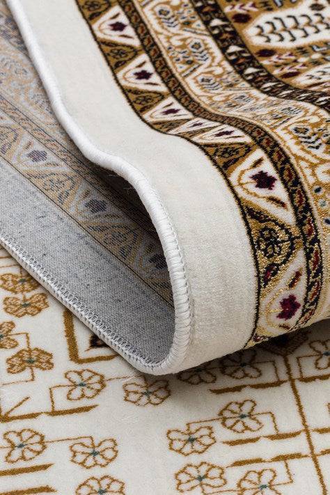 SATEEN AFGHAN SFG 03 BEIGE  Yıkanabilir Afgan Desenli Hav Toz Vermeyen Kaymaz Tabanlı Sık Dokuma Halı