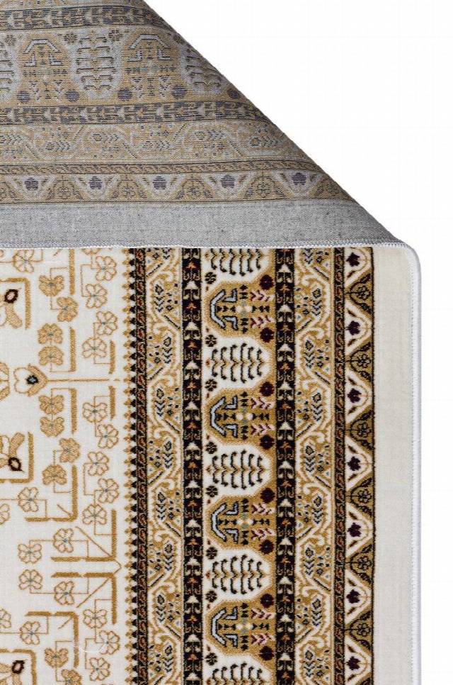 SATEEN AFGHAN SFG 03 BEIGE  Yıkanabilir Afgan Desenli Hav Toz Vermeyen Kaymaz Tabanlı Sık Dokuma Halı
