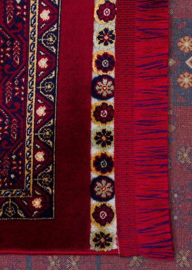 SATEEN AFGHAN SFG 03 RED  Yıkanabilir Afgan Desenli Hav Toz Vermeyen Kaymaz Tabanlı Sık Dokuma Halı