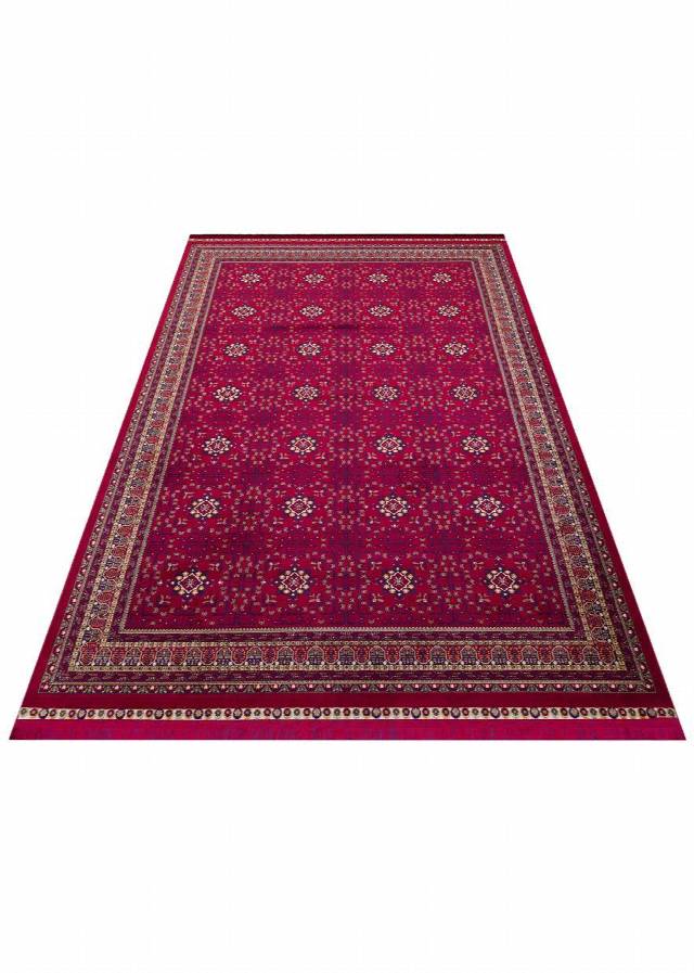 SATEEN AFGHAN SFG 03 RED  Yıkanabilir Afgan Desenli Hav Toz Vermeyen Kaymaz Tabanlı Sık Dokuma Halı
