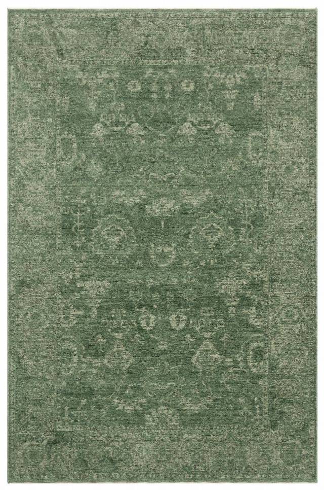 SHIRAZ SHR 02 GREEN  Vintage Eskitme Desenli Modern Yumuşak Dokulu Makine Halısı