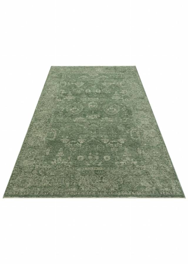 SHIRAZ SHR 02 GREEN  Vintage Eskitme Desenli Modern Yumuşak Dokulu Makine Halısı