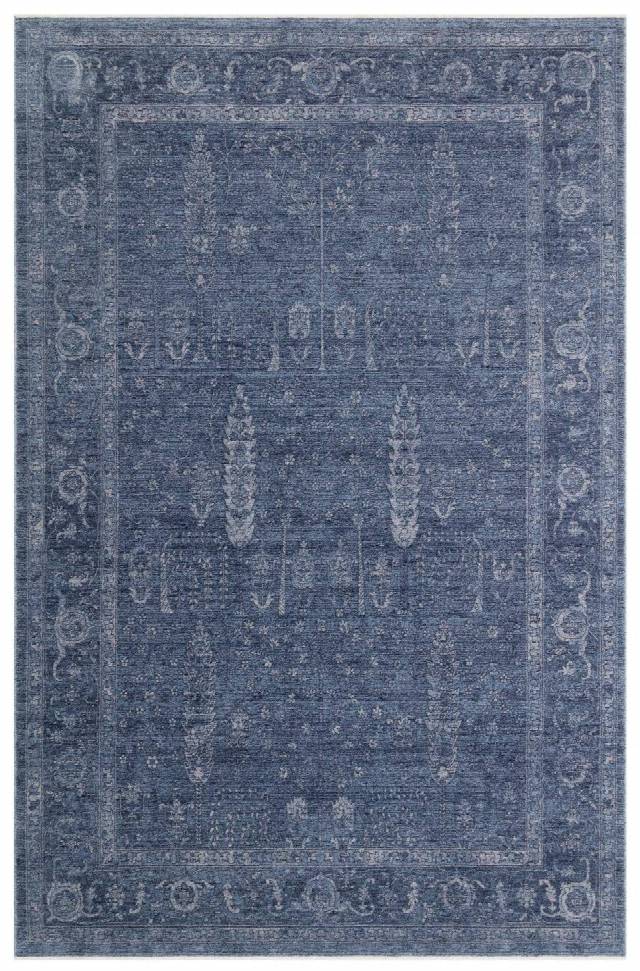 SHIRAZ SHR 03 NAVY  Vintage Eskitme Desenli Modern Yumuşak Dokulu Makine Halısı