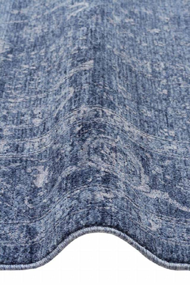 SHIRAZ SHR 03 NAVY  Vintage Eskitme Desenli Modern Yumuşak Dokulu Makine Halısı