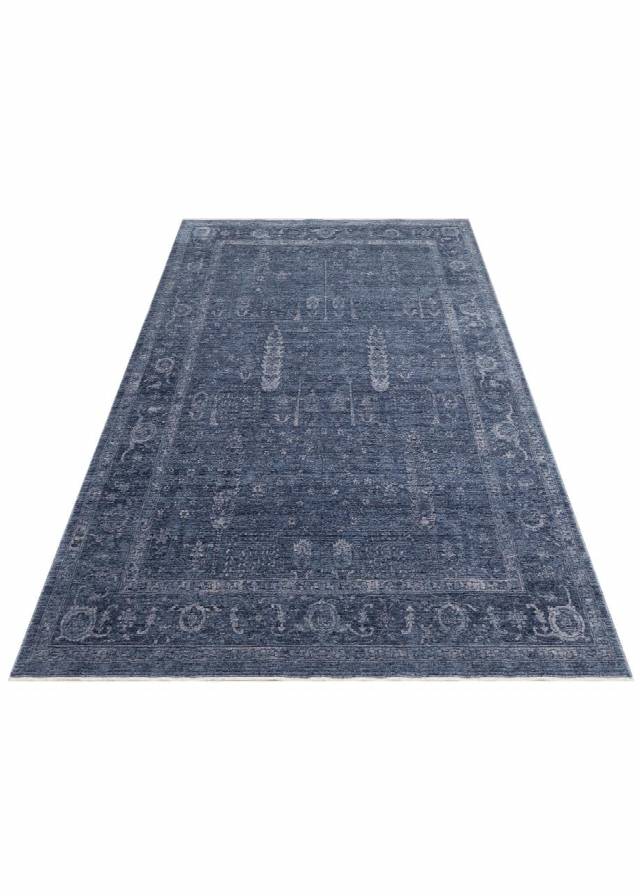 SHIRAZ SHR 03 NAVY  Vintage Eskitme Desenli Modern Yumuşak Dokulu Makine Halısı