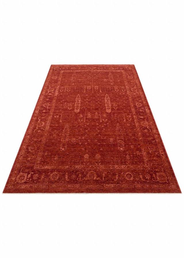 SHIRAZ SHR 03 RED  Vintage Eskitme Desenli Modern Yumuşak Dokulu Makine Halısı