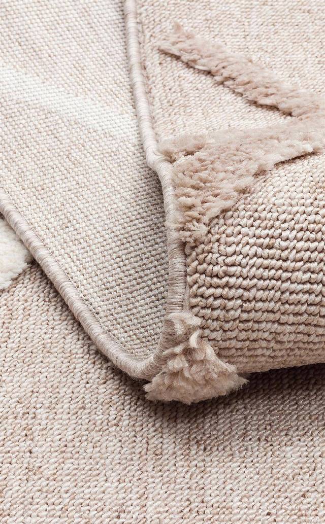 TERAZZO TRZ 03 BEIGE WHITE  Hav Toz Vermez Yumuşak Dokulu Etnik Örgü Desenlere Sahip Modern İskindinav Halı