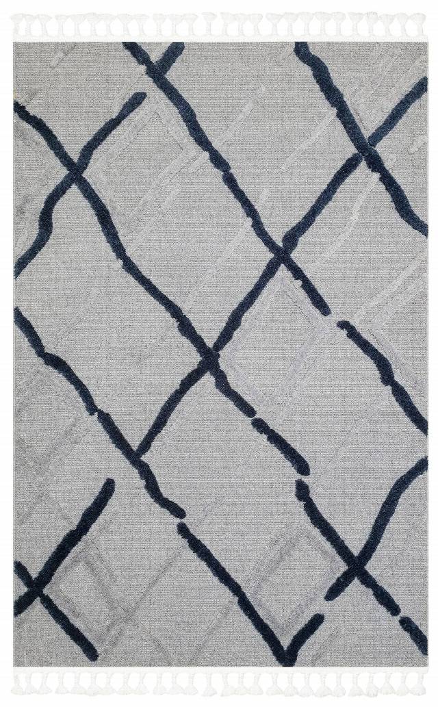 TERAZZO TRZ 03 GREY NAVY  Hav Toz Vermez Yumuşak Dokulu Etnik Örgü Desenlere Sahip Modern İskindinav Halı