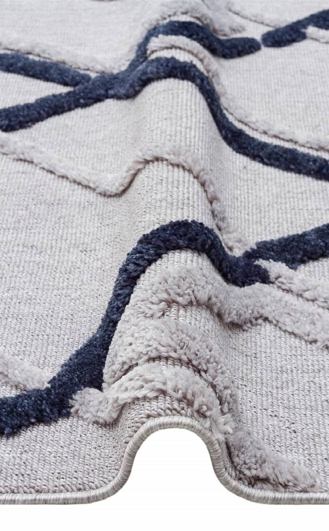 TERAZZO TRZ 03 GREY NAVY  Hav Toz Vermez Yumuşak Dokulu Etnik Örgü Desenlere Sahip Modern İskindinav Halı