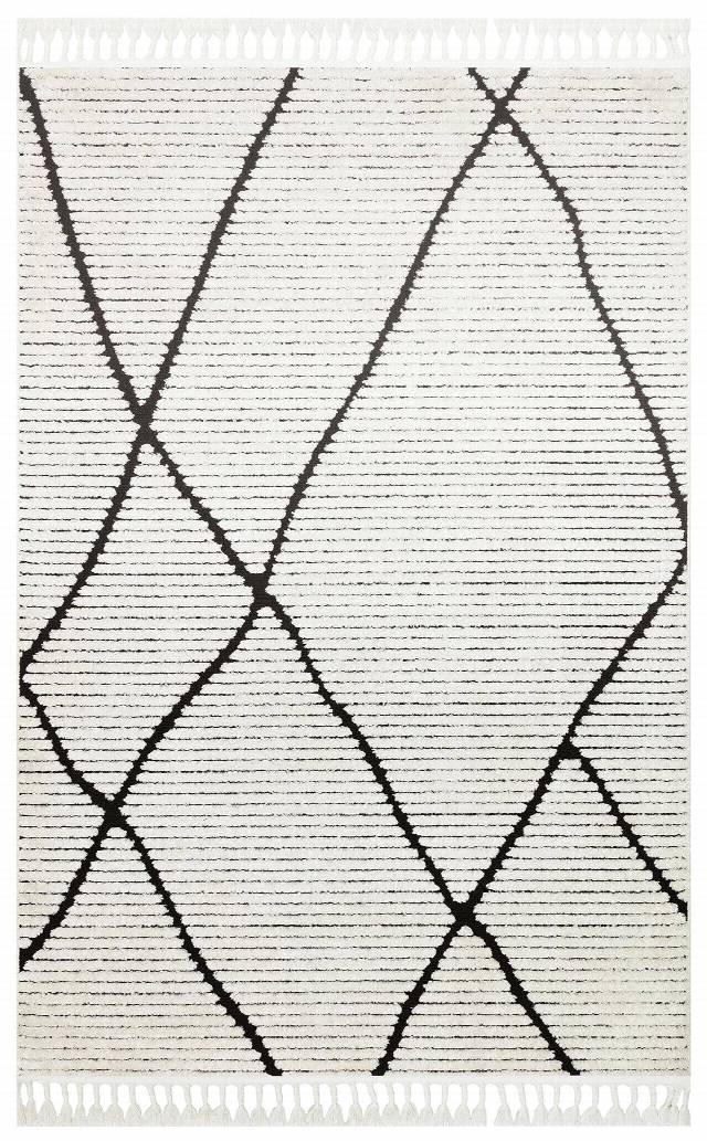 TERAZZO TRZ 07 WHITE BLACK  Hav Toz Vermez Yumuşak Dokulu Etnik Örgü Desenlere Sahip Modern İskindinav Halı