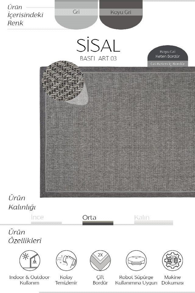 Basel Keten Çift Bordür Sisal Halı | Sisalart