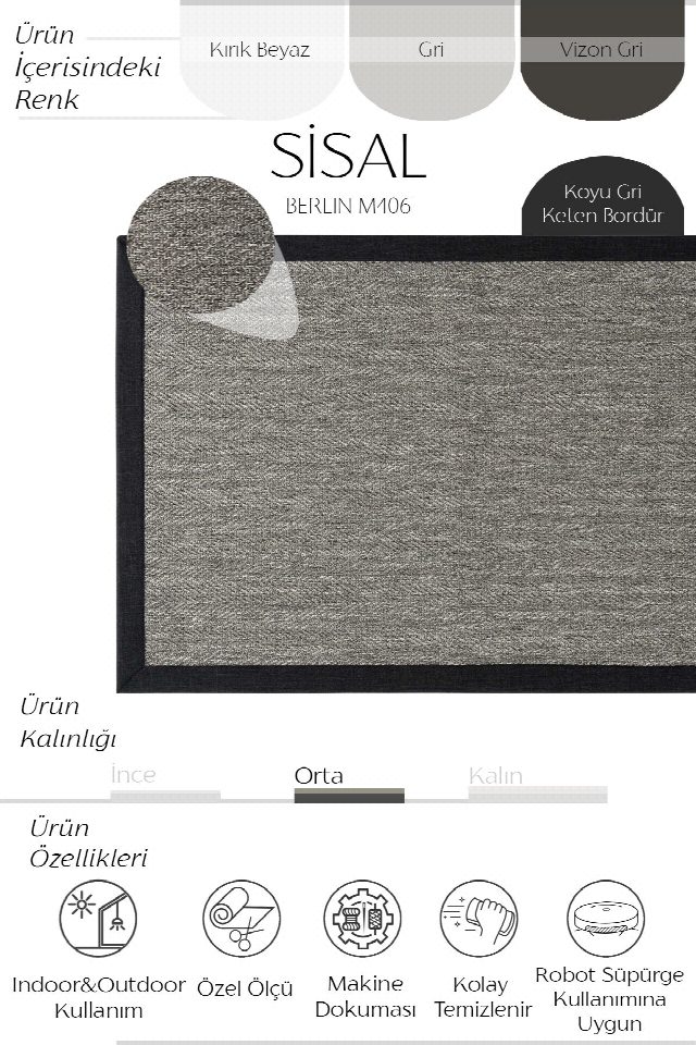 Berlin Keten Bordür Sisal Halı | Sisalart